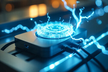 Wireless transmission of electricity concept. Charging equipment.