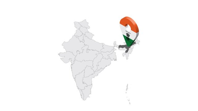 Location Assam on map India. 3d Assam emblem map marker location pin. Map of India showing different parts. 4K.  Animated Video