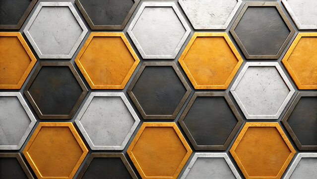 Abstract background of hexagonal tiles in gold gray and black a modern geometric pattern for textures and designs Seamless pattern textile colorful - Powered by Adobe