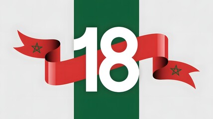 Celebrate morocco independence day august eighteenth with flag ribbon and number eighteen vector graphic