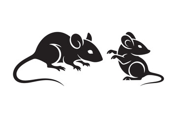 Two black silhouette mice facing each other on white background