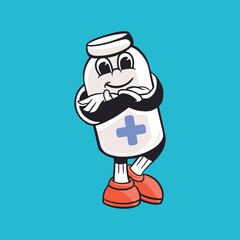 Medicine character, colorful retro illustration vector