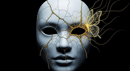 Kintsugi Butterfly Healing Broken Mask