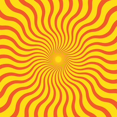 Groovy retro sun ray burst backgrounds with yellow and orange swirl and wavy shapes set. Grungy y2k style set creates bold sunshine graphic, horizontal format ideal for vibrant trendy design