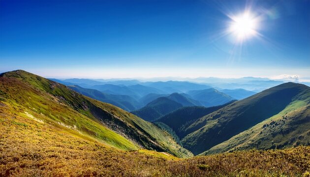 bright blue ridge vista sunny day over distant mountains