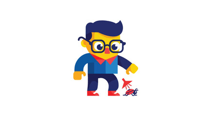 Cartoon character inspects a bug with lamp