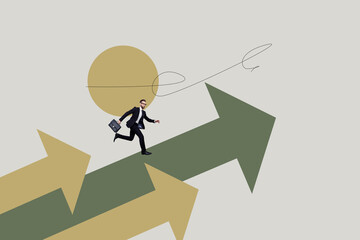 Image pop 3d zine full collage of happy businessman businesswoman stand arrow development career chance promotion employee