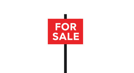 Red square 'FOR SALE' sign on a black pole against a plain white background