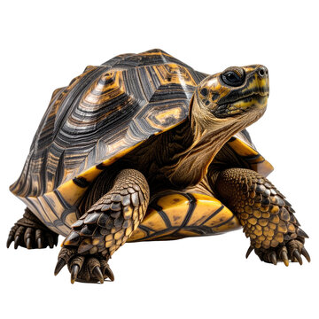 Detailed tortoise with patterned shell, yellow scales and eyes