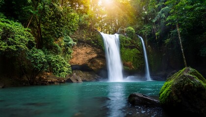 majestic waterfall cascading nature landscape forest scenic view