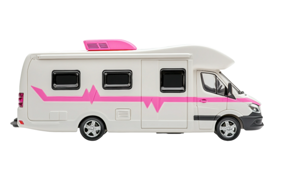 Artistic miniature mobile health vehicle highlighting breast cancer prevention with a realistic van design