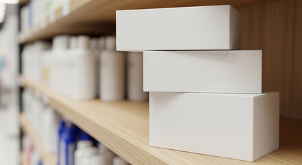 Empty White Box Mockup on Wooden Shelf