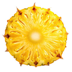 Sliced pineapple with vibrant yellow flesh and textured exterior