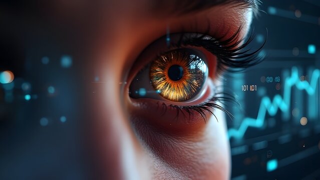 Closeup of a human eye with a digital data graph in the background - Powered by Adobe