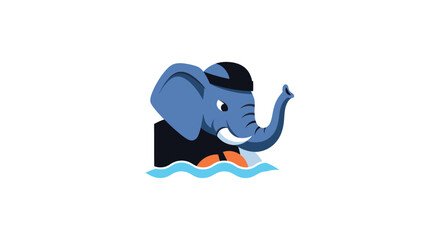 Vector drawing blue elephant with swim cap in water