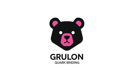 Cartoon bear head black fur, pink accents