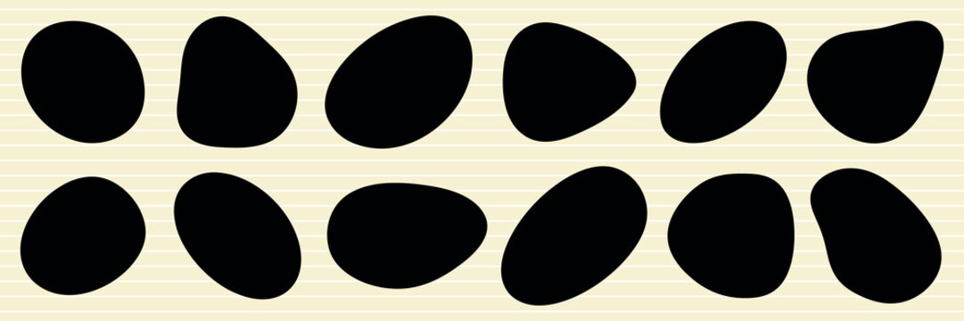 Abstract black shapes on a beige background. Organic shapes create a pattern. Black shapes repeat in a minimalist design. Simple shapes on beige. Black shape vector set.