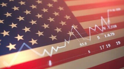 American flag with financial chart showing economy trending