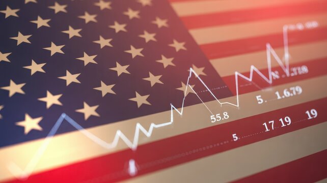 American flag with financial chart showing economy trending