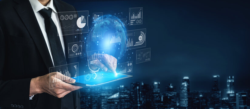 Real-time global data analytics dashboard visualizing insights from interconnected systems for decision-making, business analytics, and digital transformation Vouch - Powered by Adobe