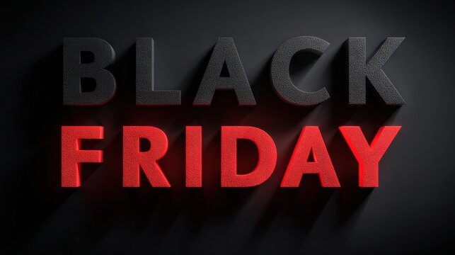 Bold Black Friday text with dramatic red glow and shadows