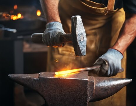 blacksmith hammering metal - Powered by Adobe