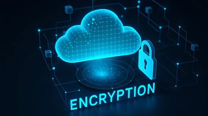 Digital cloud encryption concept with a secure padlock. Protect your data with advanced technology for enhanced online security.