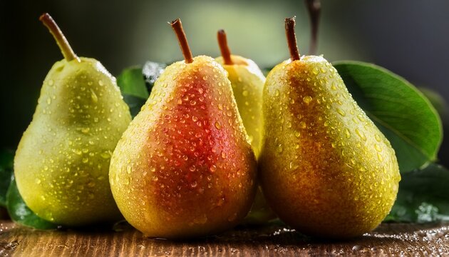 fresh pears with water drops close up - Powered by Adobe