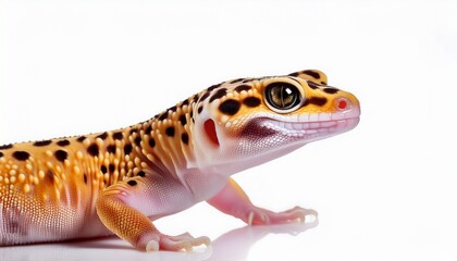 Obraz premium close up of a vibrant leopard gecko with striking patterns isolated on a white background