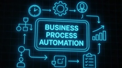 An illustration of business process automation featuring digital elements like gears, charts, and workflow diagrams in a modern style. - Powered by Adobe
