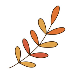 Illustration of a leaf with an orange color and brown veins, on a white background. Flat colors and a clean outline