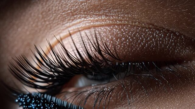 Applying mascara for bold lashes and enhanced beauty in close-up view