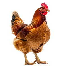 Fototapeta premium Brown hen with red comb, standing on black background