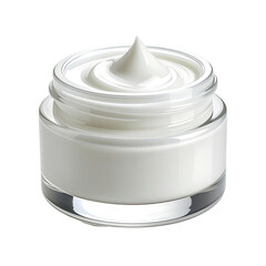 Cream in glass jar, smooth, layered texture, and peak against black