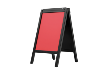 Blank red a frame sandwich board sign isolated on transparent background