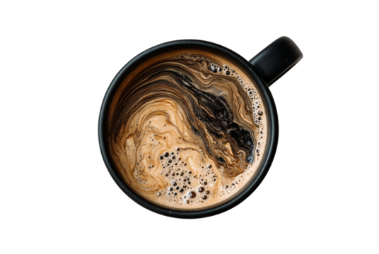 Top view of a steaming cup of black coffee isolated on transparent background - Powered by Adobe