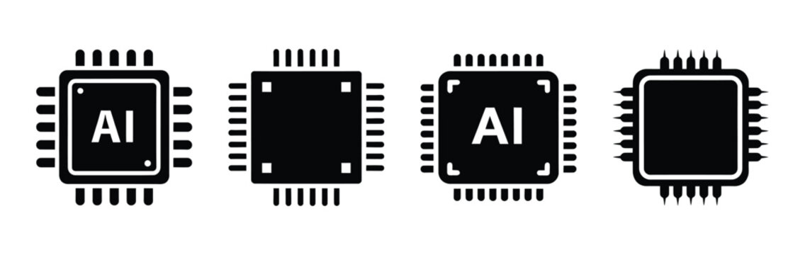 ai cyber chip silhouette icon vector set.