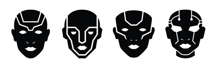 ai futuristic face silhouette icon vector set.