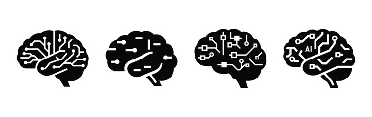 ai micro brain silhouette icon vector set.