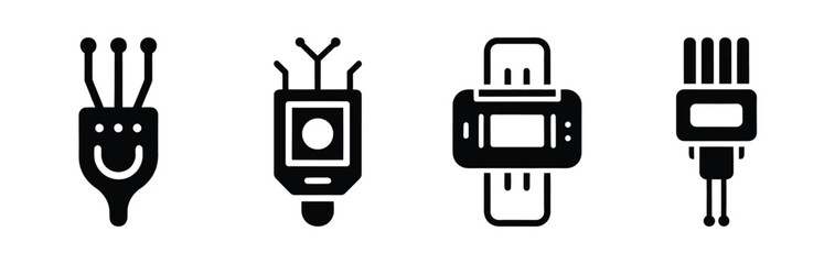 ai micro sensor silhouette icon vector set.