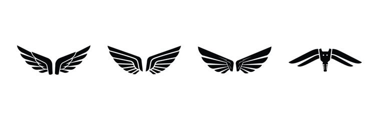 ai robotic wings silhouette icon vector set.
