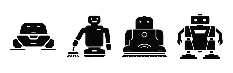 Fototapeta premium cleaning robot silhouette icon vector set.