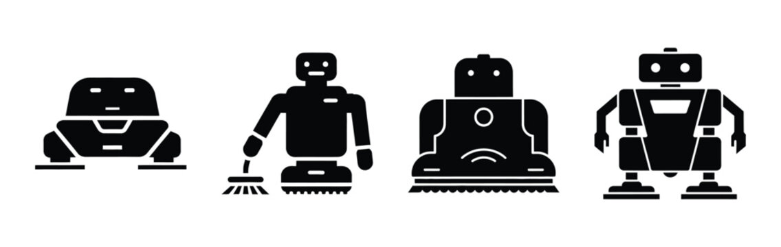 cleaning robot silhouette icon vector set.