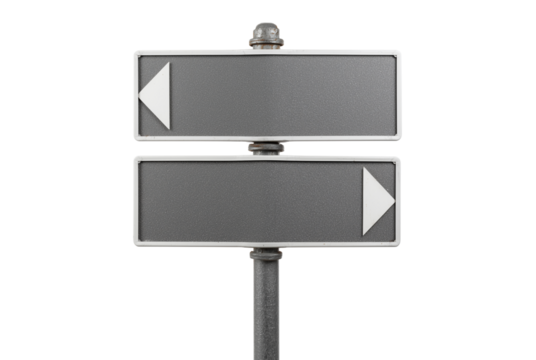 Two blank directional signs pointing left and right isolated on transparent background