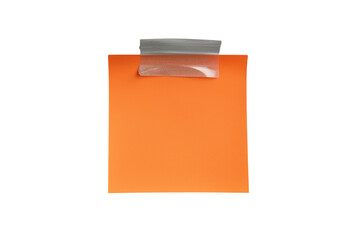 Orange paper note attached with tape isolated on transparent background
