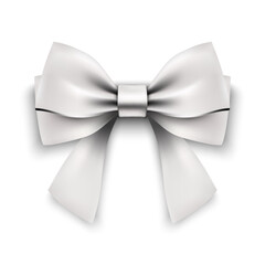 Naklejka premium White Bow Realistic shiny satin with shadow isolated on white background for decorate wedding invitation card , greeting card or gift boxes. vector illustration
