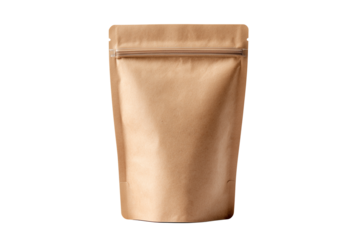 Brown paper stand up pouch with zipper closure isolated on transparent background