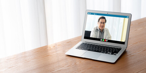 Doctor video call online by modish telemedicine software application for virtual meeting with patient