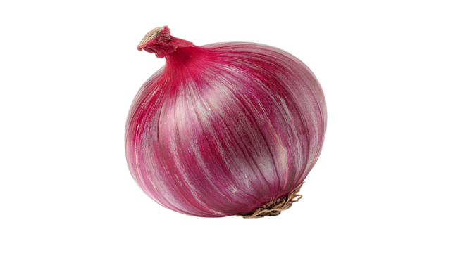 A fresh onion with red peel, isolated on a white transparent PNG background, highlighting its vibrant color, smooth texture, and natural layers.