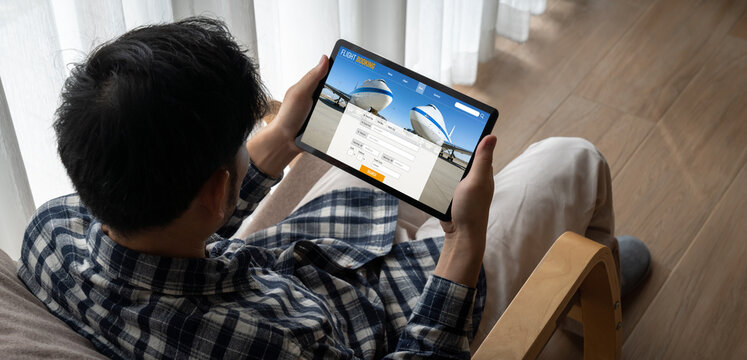 Online flight booking website provide modish reservation system . Travel technology concept .